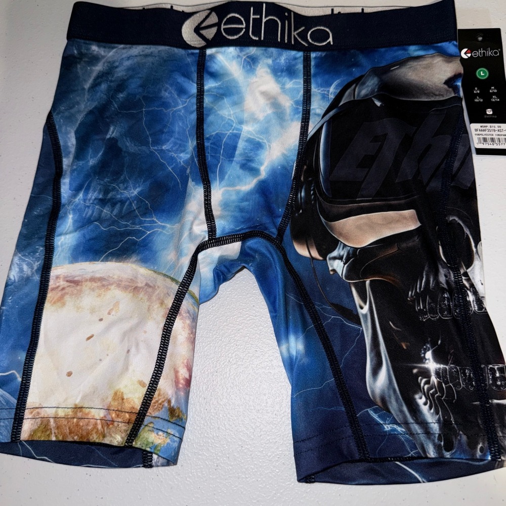 Ethika Boxer Briefs Kids Large 10/12 Blue New Skull Space Graphic The Staple